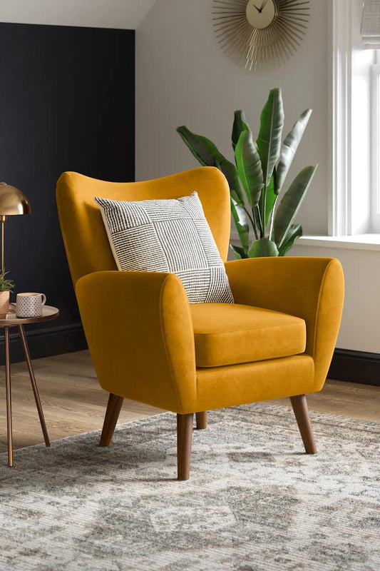 Mid-Century Modern Mustard Accent Chair with Winged Backrest