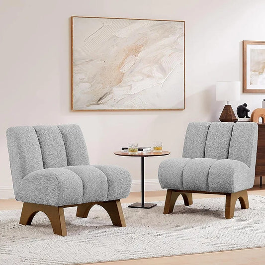 Art Leon Modern Accent Chair, Sherpa Fabric Modular Single Sofa Chair, Armless Chair with Wooden Legs