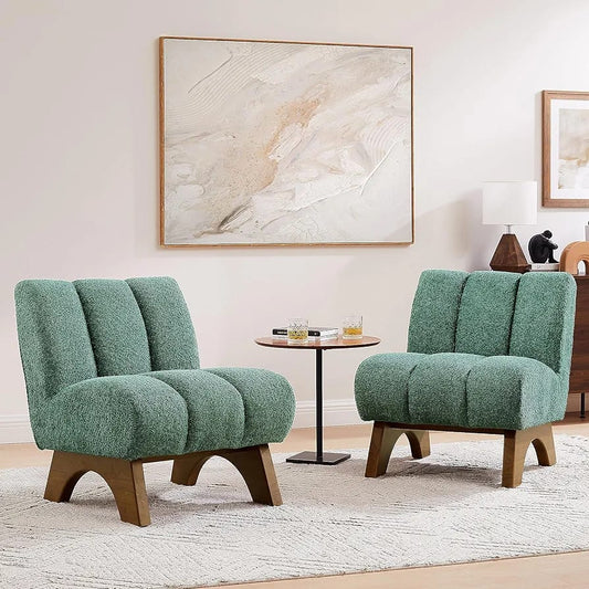 Art Leon Modern Accent Chair, Sherpa Fabric Modular Single Sofa Chair, Armless Chair with Wooden Legs