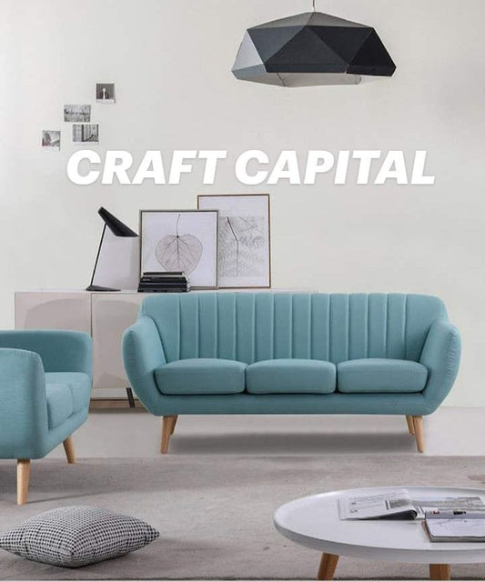 Scandinavian Pastel Blue Sofa Set with Channel-Tufted Design