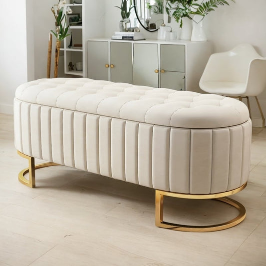 Elegant Upholstered Velvet Storage Ottoman With Button-Tufted - Sturdy Construction, Metal Legs