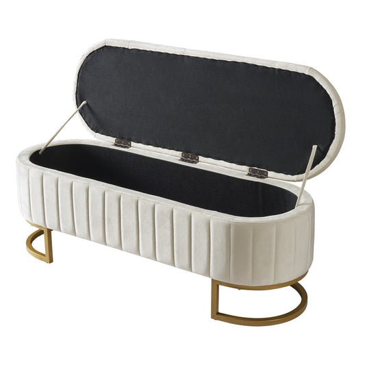 Elegant Upholstered Velvet Storage Ottoman With Button-Tufted - Sturdy Construction, Metal Legs